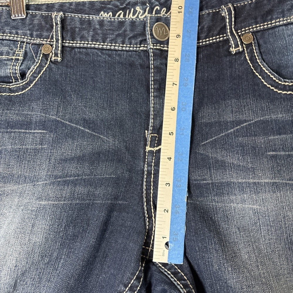 Maurices Bootcut Jeans Women Blue Denim Whiskered Faded Stretch Size 13/14 XS - Picture 9 of 13